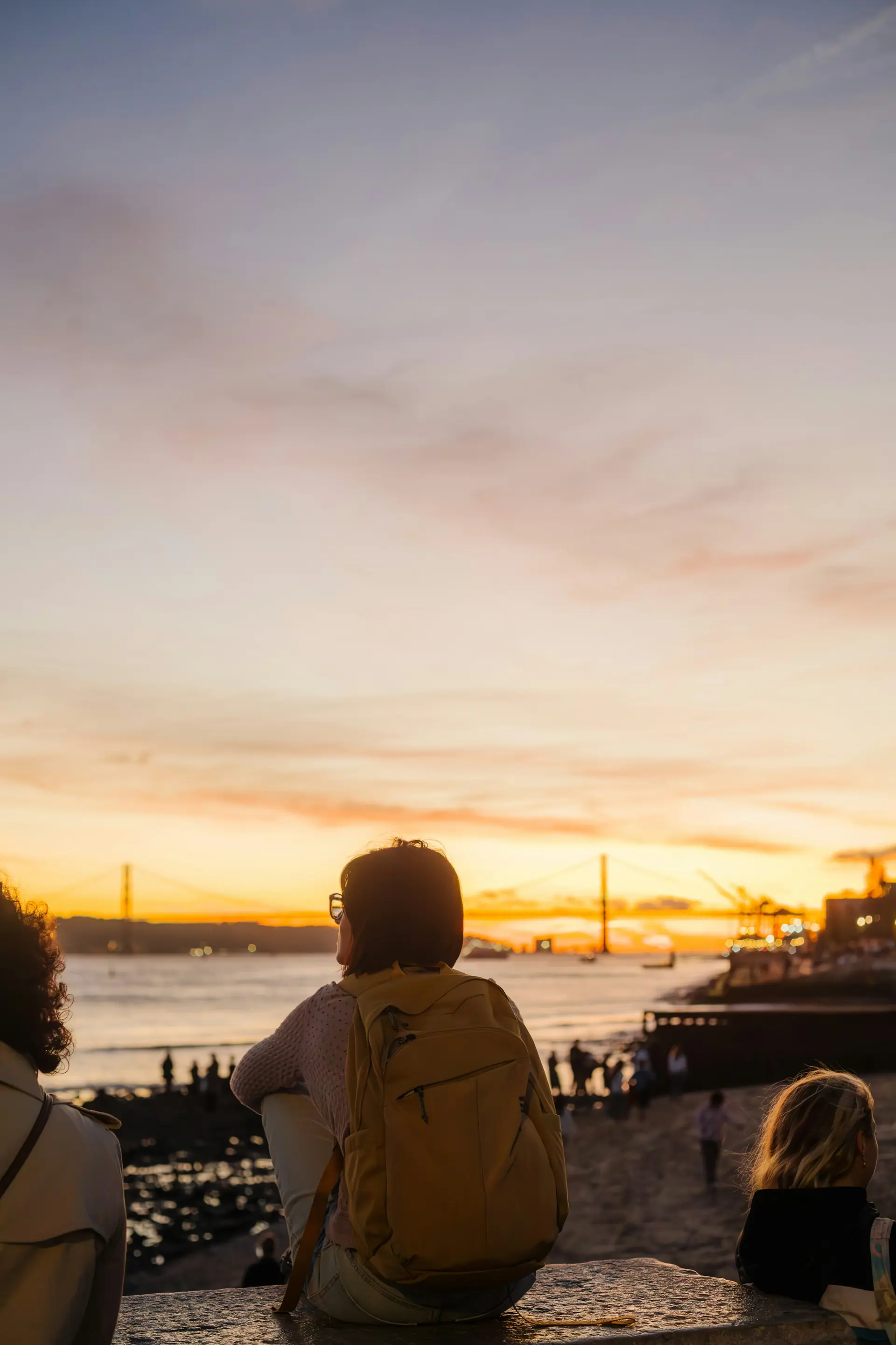 A beautiful view of Lisbon city from a balcony at sunset.